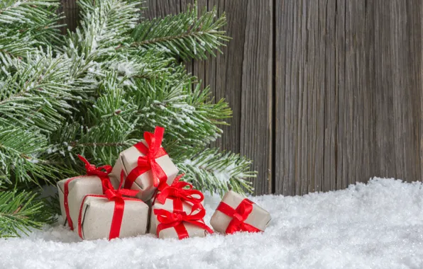 Снег, праздник, подарок, подарки, Новый год, New Year, еловые ветки