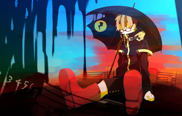Дождь, зонт, парень, Vocaloid, Вокалоид, Кагомине Лен