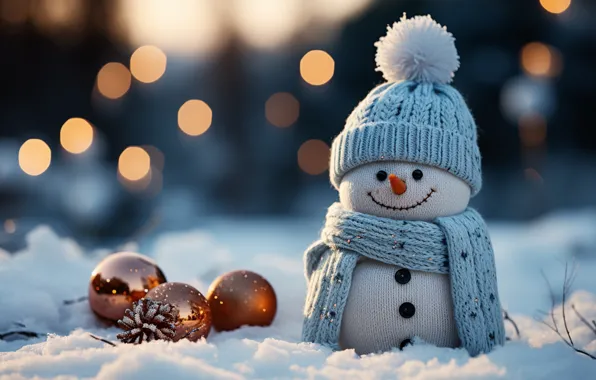 Зима, снег, Новый Год, Рождество, снеговик, happy, Christmas, night