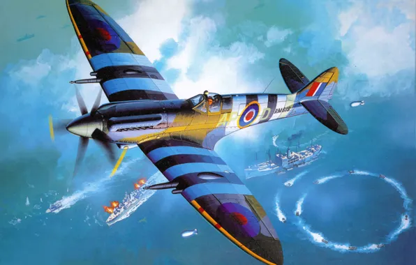 Самолет, истребитель, арт, английский, ВВС, различные, его, Supermarine Spitfire