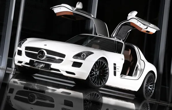 Картинка car, машина, отражение, tuning, reflection, INDEN Design Mercedes SLS AMG, 2400x1602