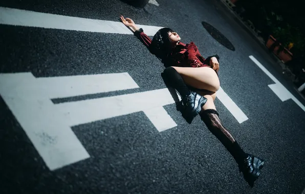 Ass, Asian, model, women, lying down, flashing, closed eyes, women outdoors