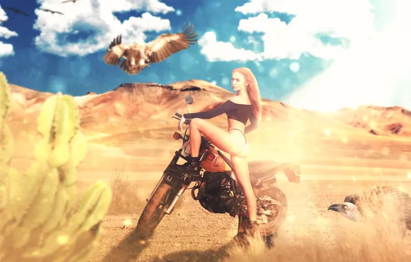 Девушка, пустыня, мотоцикл, girl, ass, desert, girls, motorcycle