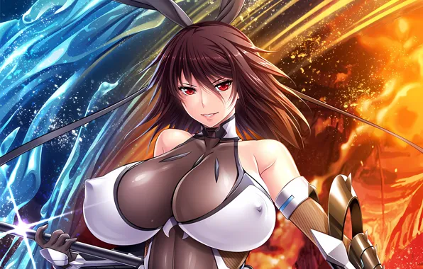 Girl, sexy, cleavage, erect nipples, boobs, animal ears, anime, beautiful