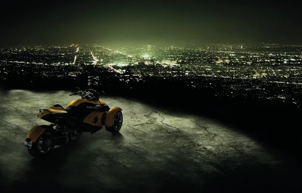 Картинка ночь, город, мотоцикл