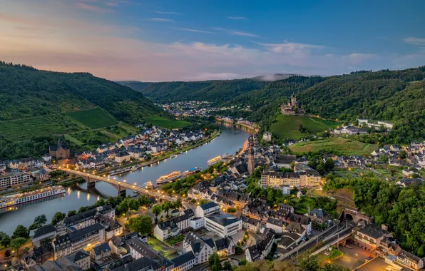 Картинка мост, река, здания, Германия, Cochem