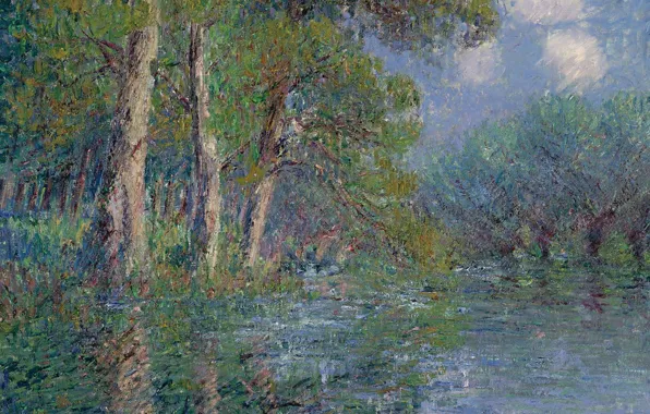 Деревья, пейзаж, природа, река, картина, Гюстав Луазо, Gustave Loiseau, Излучина Эры