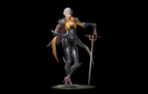 Girl, Fantasy, Art, Style, Background, Illustration, Minimalism, Sword