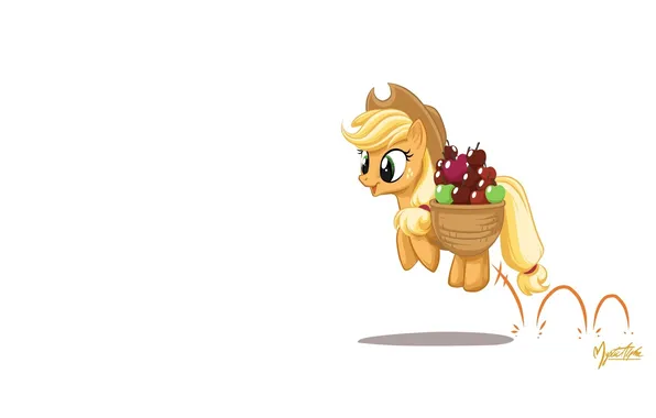 Картинка прыжок, корзина, яблоки, пони, My little pony, MysticAlpha, Applejack