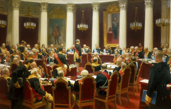 Картина, россия, живопись, российская империя, император, николай II, торжественное заседание государственного совета, илья репин