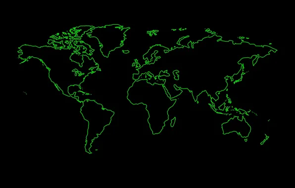 Зеленый, мир, черный фон, карта мира