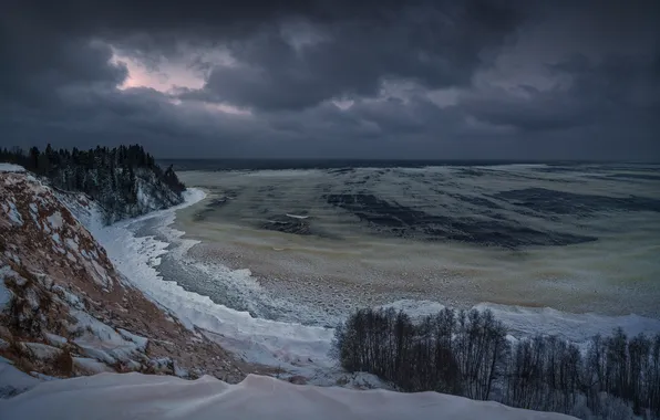 Картинка облака, горизонт, льды, простор, Олег Зверев, Грозный Онего