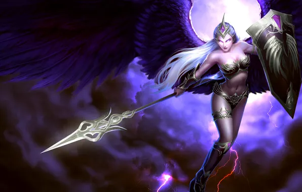 Грудь, девушка, тело, крылья, меч, hon, щит, Heroes of Newerth