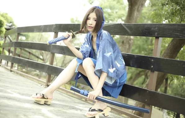 Картинка взгляд, девушка, меч, восточная