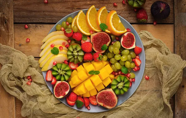 Картинка ягоды, апельсин, colorful, киви, клубника, виноград, summer, фрукты