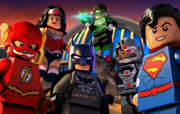 Wonder Woman, Batman, smile, bat, Lego, Green Lantern, Superman, hero