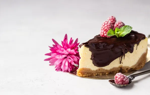 Картинка цветы, ягоды, малина, пирожное, крем