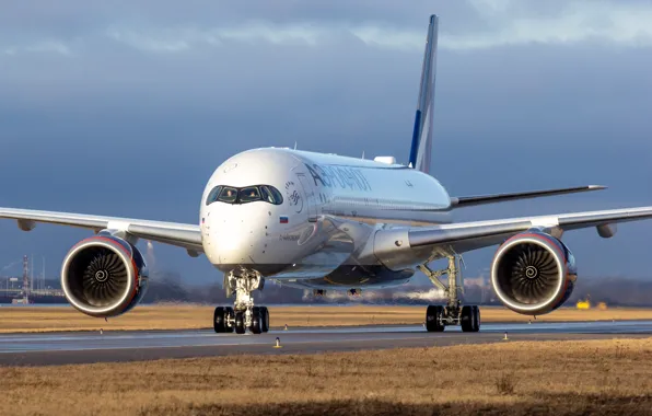 Самолет, Лайнер, Аэрофлот, Airbus, Aeroflot, ВПП, Airbus A350-900, Шасси