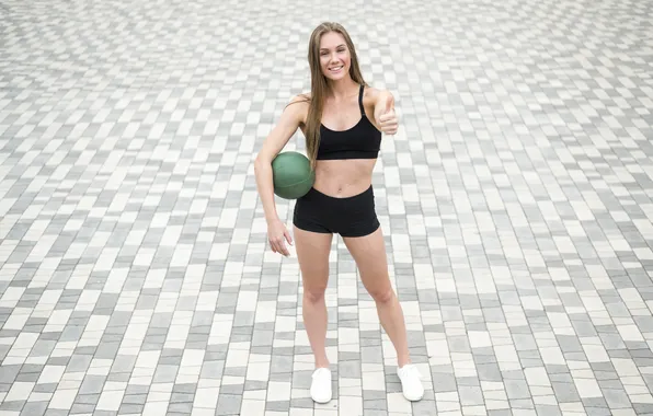 Girl, shorts, beautiful, ball, cute, sneakers, tank top