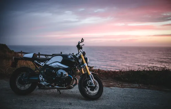 Море, закат, BMW, горизонт, R Nine T