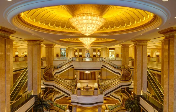 Картинка лестница, люстра, отель, эскалатор, ОАЭ, Абу-Даби