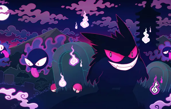 Глаза, облака, башня, гора, духи, кладбище, покемон, pokemon