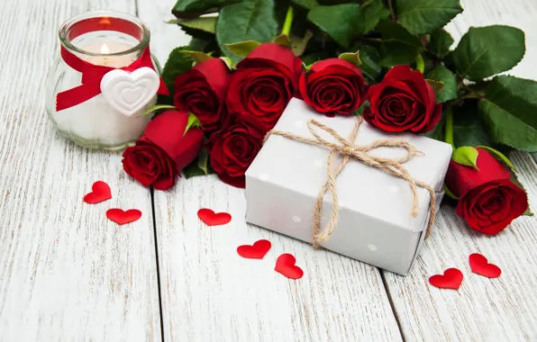 Любовь, подарок, розы, сердечки, красные, red, love, romantic