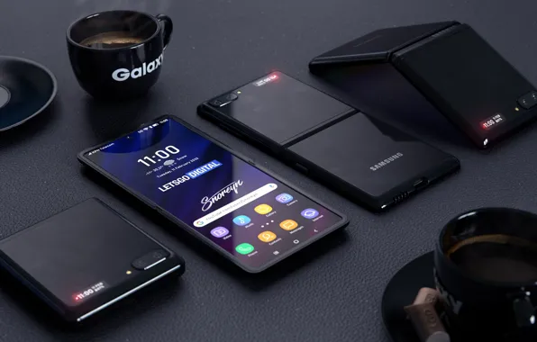 Кофе, Galaxy, смартфон, Samsung, Flip, гибкий экран