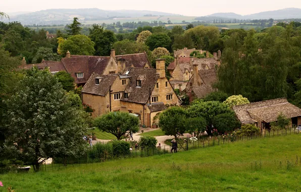 Картинка трава, деревья, город, фото, Англия, дома, Великобритания, Tewkesbury