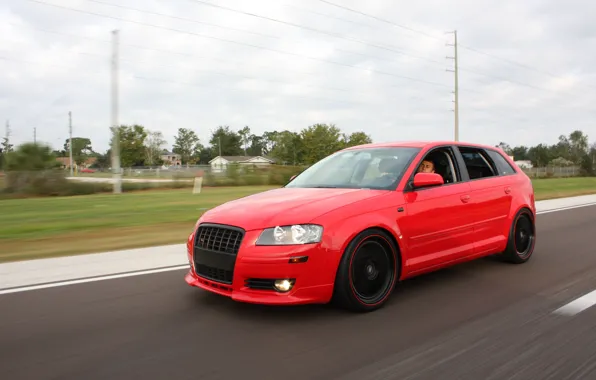 Дорога, пейзаж, красный, Audi, автомобиль, езда, sportback