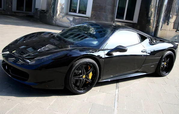 Картинка тюнинг, черная, вид спереди, Black, Ferrari 458 Italia, Anderson Germany, Carbon Edition