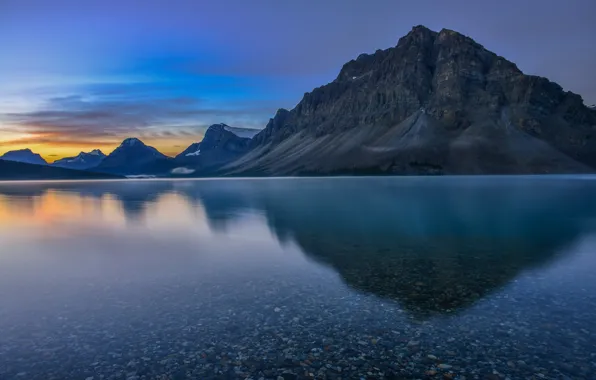 Горы, озеро, рассвет, Канада, Альберта, Banff National Park, Alberta, Canada