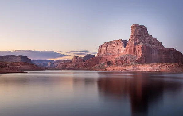 Картинка river, desert, landscape, nature, sunset, lake, canyon, reflection