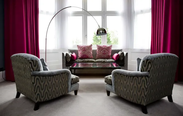 Картинка дизайн, стиль, стол, комната, диван, интерьер, кресло, подушки