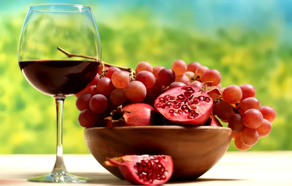 Картинка вино, виноград, фрукты, гранат