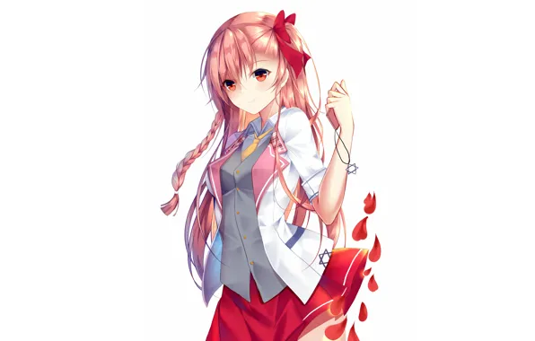 Girl, blouse, school uniform, long hair, anime, beautiful, red eyes, pretty