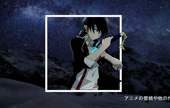 Снег, гора, аниме, anime, blue exorcist, Синий Экзорцист, madskillz, мэдскиллз
