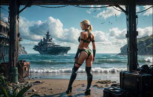 Девушка, улица, Cammy, Street Fighter, изображение сгенерировано ИИ