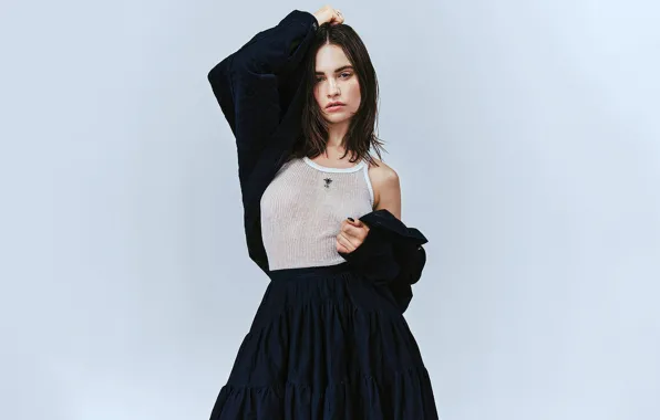 Взгляд, девушка, поза, фото, юбка, актриса, красивая, Lily James