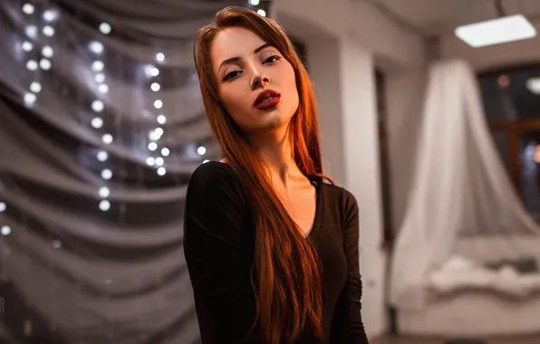 Взгляд, девушка, помада, губы, рыжая, sexy, красивая, рыженькая