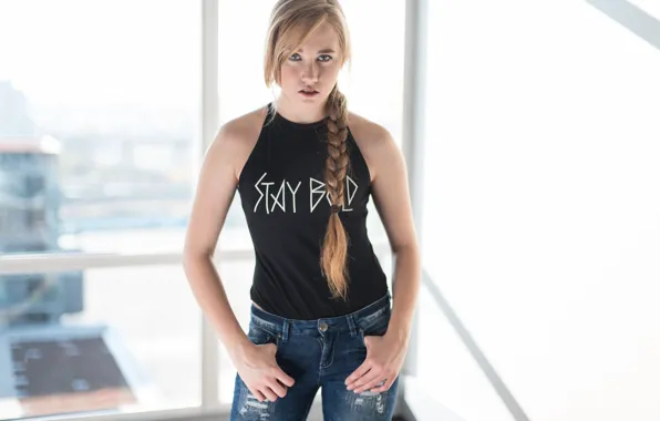 Картинка взгляд, девушка, лицо, волосы, коса