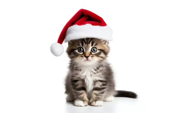 Кошка, взгляд, котенок, маленький, малыш, Рождество, милый, белый фон