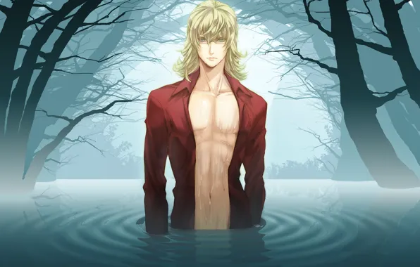 Вода, озеро, аниме, арт, парень, блондин, tiger and bunny, Барнаби