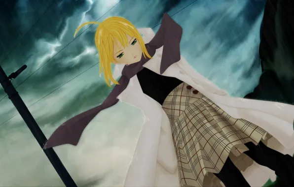 Девушка, дождь, сейбер, Судьба ночь схватки, Fate / Stay Night