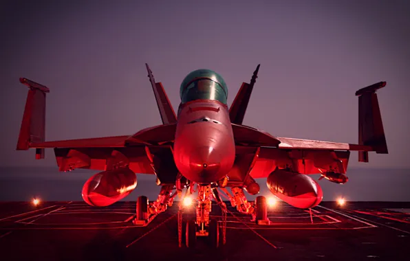 Ночь, огни, истребитель, палубный, F18