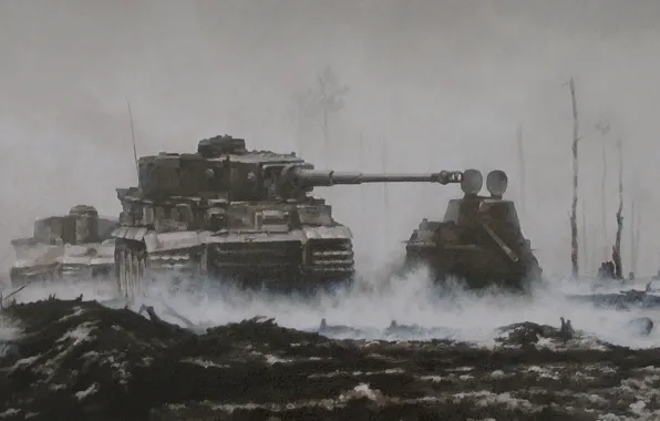 Рисунок, танк, ВОВ, военная техника, PzKpfw VI «Tiger»
