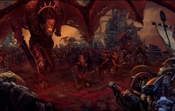 Картинка chaos, space marines, demons, Warhammer 40 000, Khorne