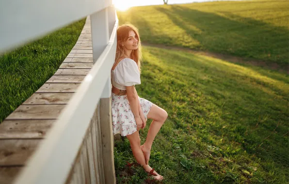 Картинка woman, young, beautiful, model, tattoo, skirt, long-haired, tank top
