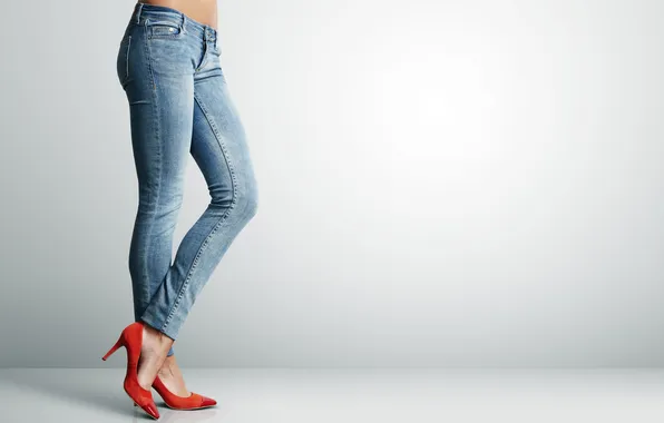 Red, legs, jeans, heels