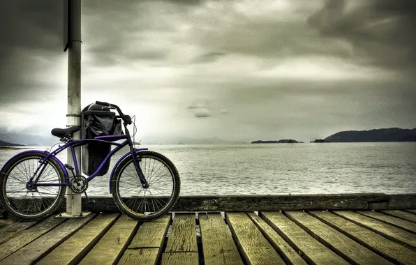 Картинка море, велосипед, причал, bike, привал